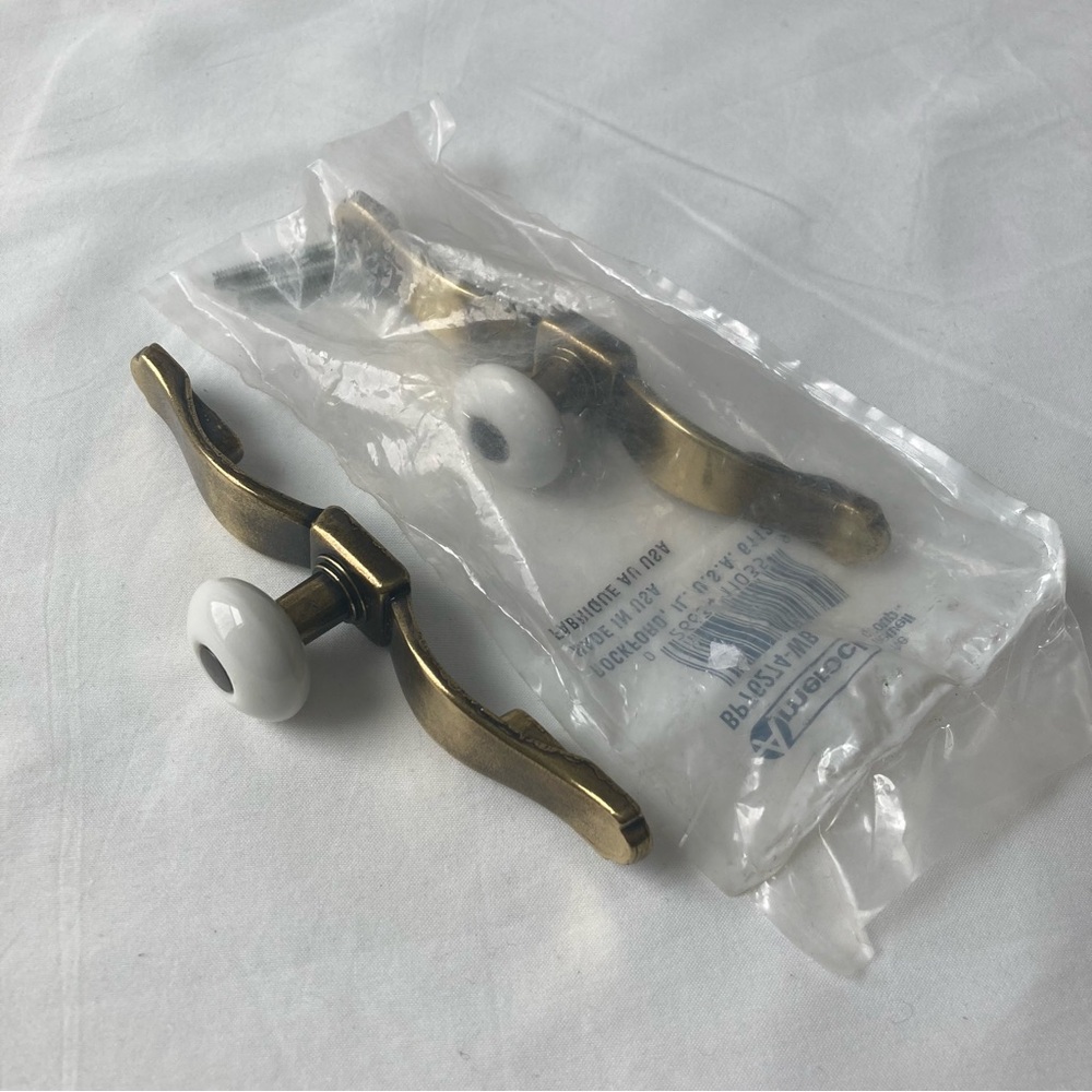 Vintage 5” Brass Drawer Handle Pulls w White Ceramic Porcelain Knob Hardware MCM